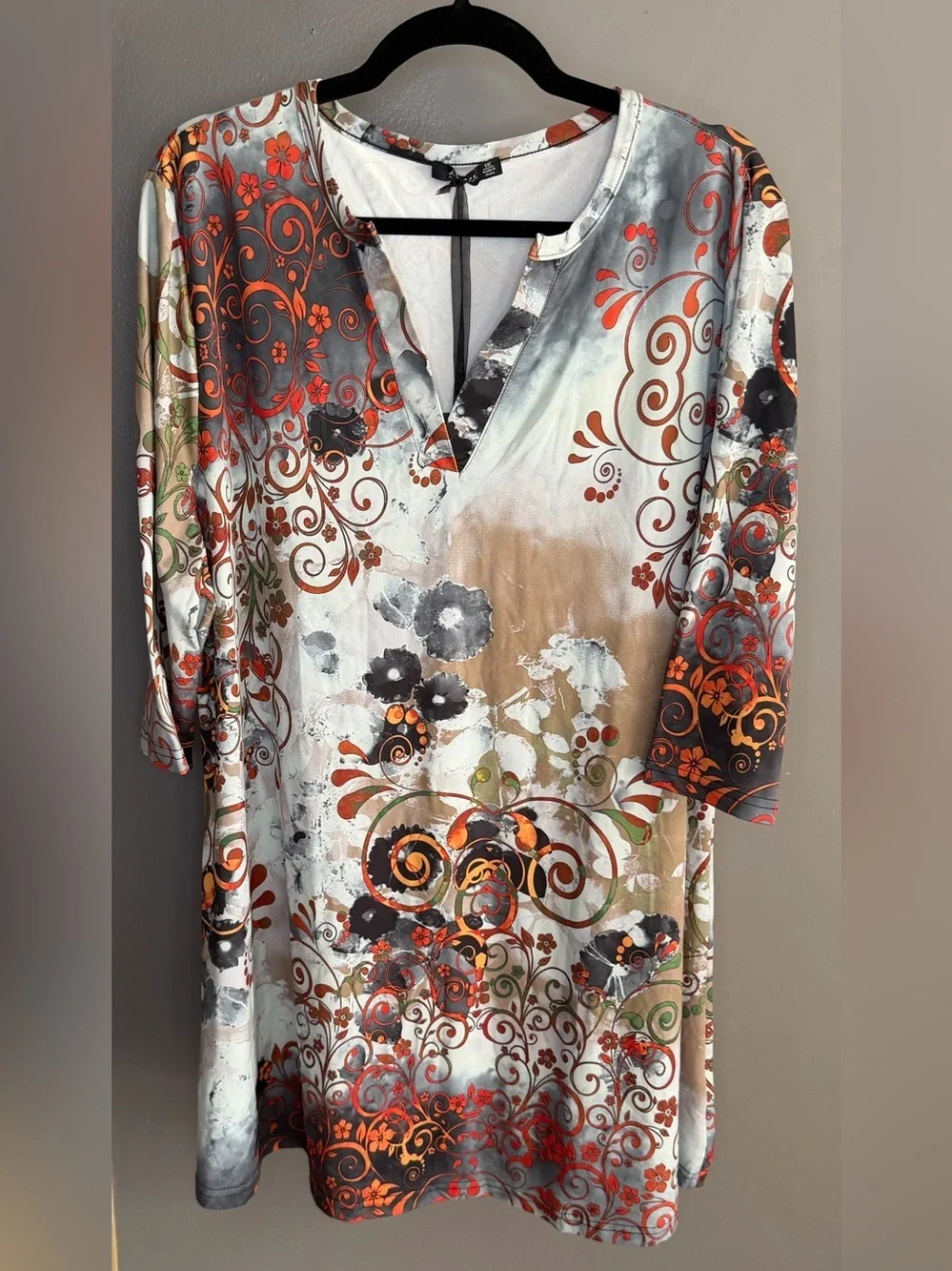 Lily Firmiana NWT 1X Abstract Floral Art Tunic Dress Boho Stretch Luxe Chic - Picture 8 of 9